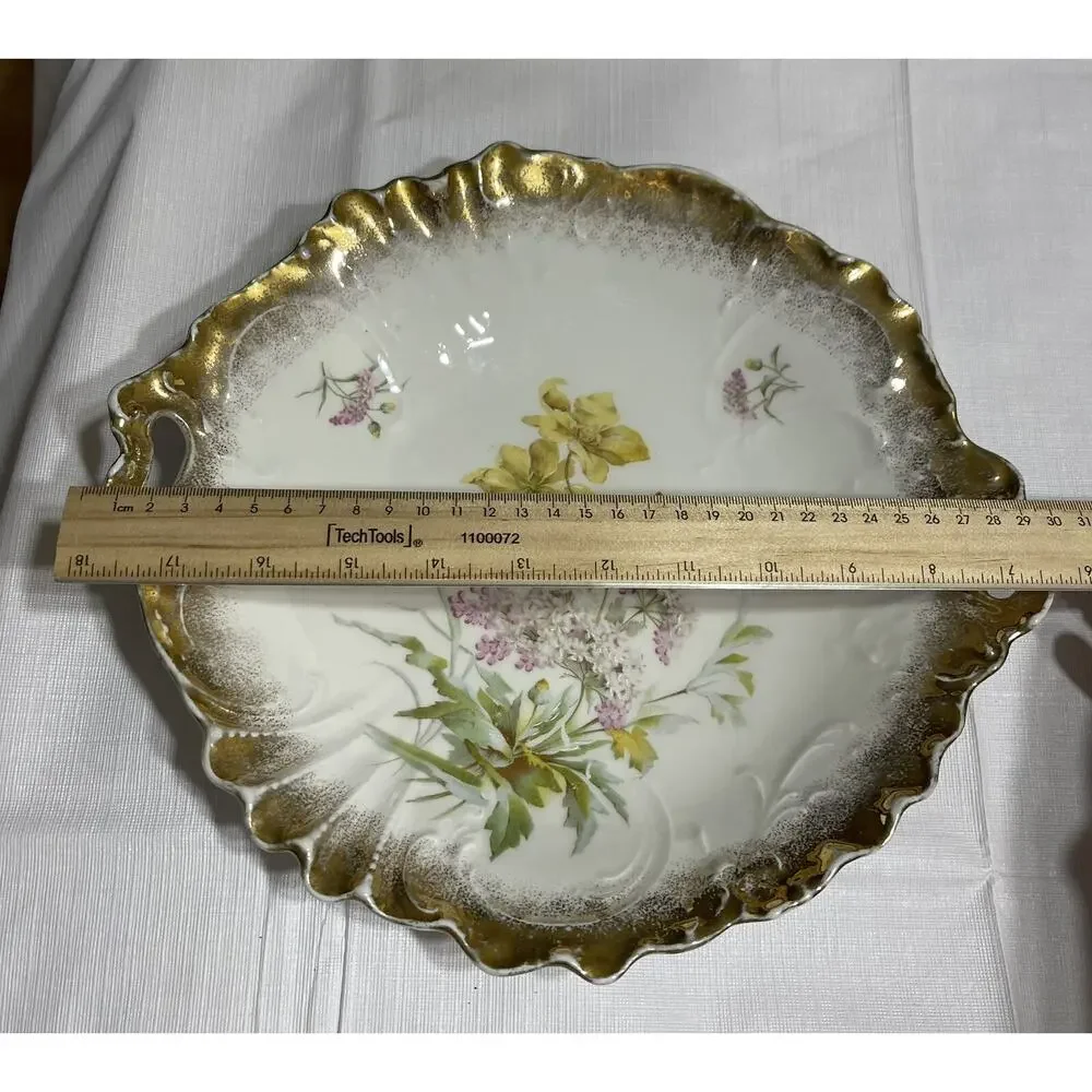 CT Carl Tielsch Germany Purple Yellow Floral Gilt Porcelain Shallow Bowl‎
